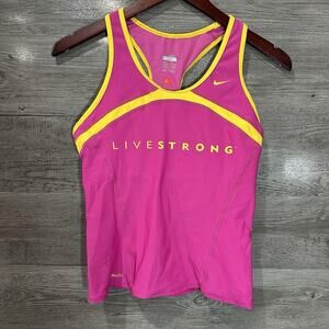 Nike Dri‑FIT Livestrong Pink Yellow Running Fitness Top Medium Built in Bra